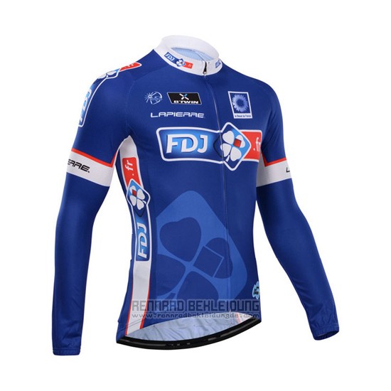 2014 Fahrradbekleidung FDJ Blau Trikot Langarm und Tragerhose